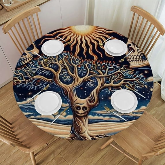 WYYP Skull Skull Round Tablecloth - Great for Home Kitchen/Parties/Holiday Dinner - 100% Polyester Fiber - Full Width Single-Sided Printing White