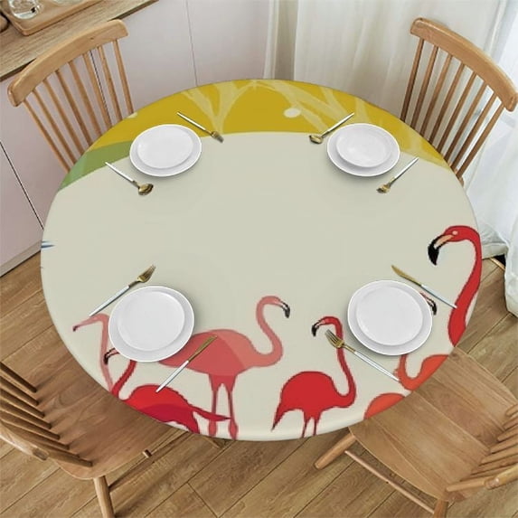 WYYP Small Round Tablecloth, Africa Washable Polyester Table Cloth for, Modern Design Flamingo Figures in Digital Art, Fit Round Tables, For Dinner Kitchen Party Decoration, Multicolor White