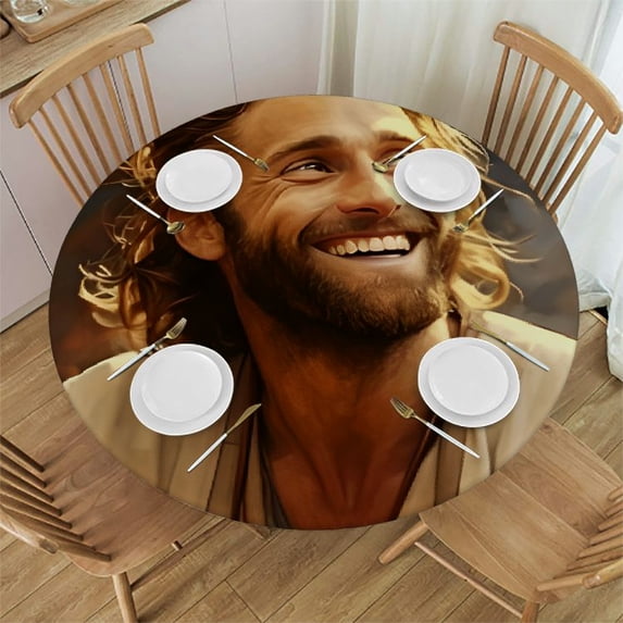 WYYP Smiling Man Round Tablecloth for Picnic Dining Kitchen Farmhouse 100% Polyester Table Cover White