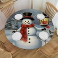 thumbnail image 1 of WYYP Snowman Lantern Winter Round Tablecloth with Elastic Edge 100% Polyester Fiber Outdoor Fitted White, 1 of 8