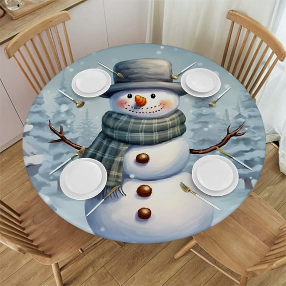 WYYP Snowman Round Tablecloth - Outdoor Picnic Camping and Indoor Kitchen Dining Party 100% Polyester Fiber Christmas Table Cloth Snowman White