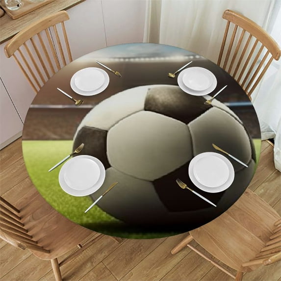 WYYP Soccer Ball Round Tablecloth Washable for Home Kitchen Outdoor Decoration 100% Polyester Fiber for Picnic Dining Kitchen Farmhouse White