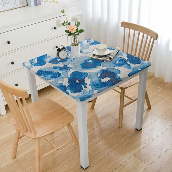 WYYP Square Fitted Table Cloths Vintage French with Blue Floral Pattern, Fall Decorative Rectangle Table Cover white