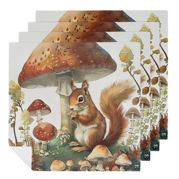 WYYP Squirrel Mushrooms Pop Surrealism Polyester Cloth Napkins for Dining Table Kitchen Party Decoration 2 PCS
