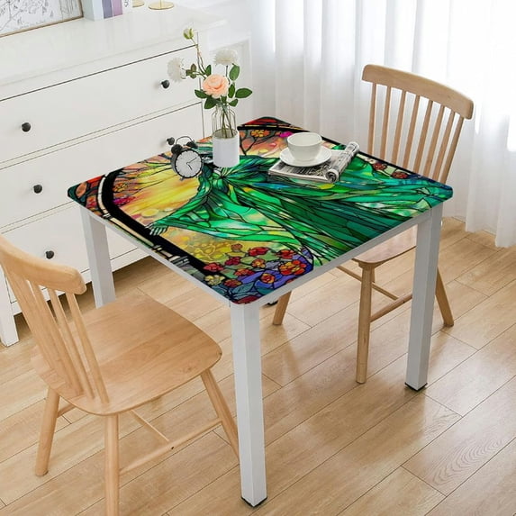 WYYP Stained Glass Window Square Tablecloth Outdoor Fitted 100% Polyester Fiber 52*52
