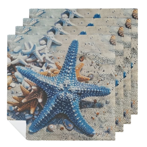 WYYP Starfish Blue Bird Cloth Napkins Polyester Party Dinner Decoration Washable Napkins Home Decor 2 PCS