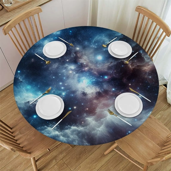 WYYP Starry Night Sky Round Tablecloth - Great for Home Kitchen/Parties/Holiday Dinner - 100% Polyester Fiber Table Cover White