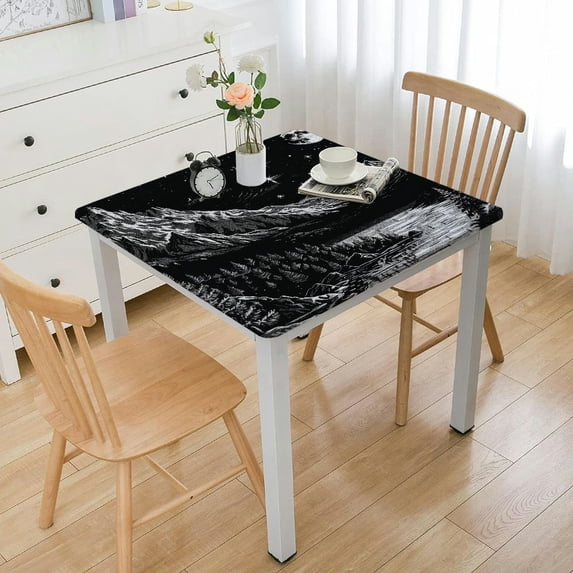 WYYP Stars Mountain Range Trees Square Tablecloth for Picnic Dining Kitchen Farmhouse 100% Polyester Fiber 36*36