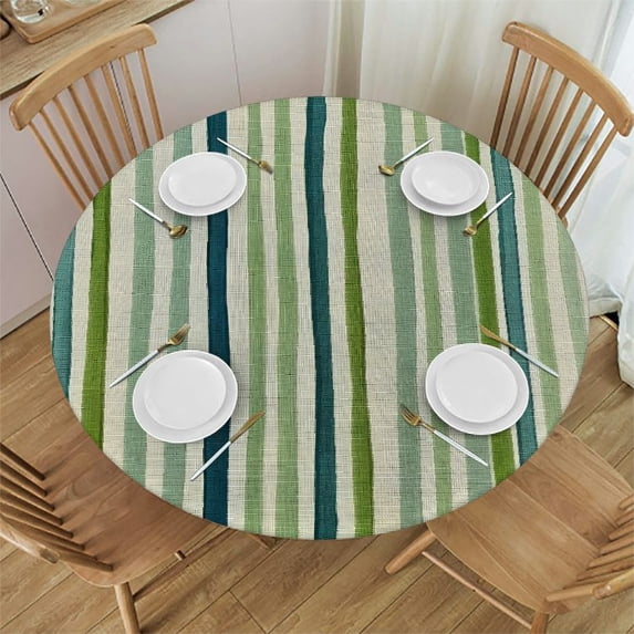 WYYP Stripes Stripes Round Tablecloth 100% Polyester Fiber for Picnic Dining Kitchen Farmhouse White