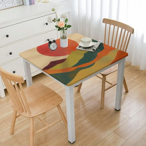 WYYP Sun Mountain Red Circle Square Fitted Table Cloths 100% Polyester Fiber 36*36