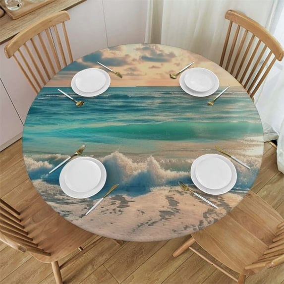 WYYP Sun Shining Round Tablecloth Waterproof 100% Polyester Fiber Washable for Home Kitchen Outdoor Decoration White