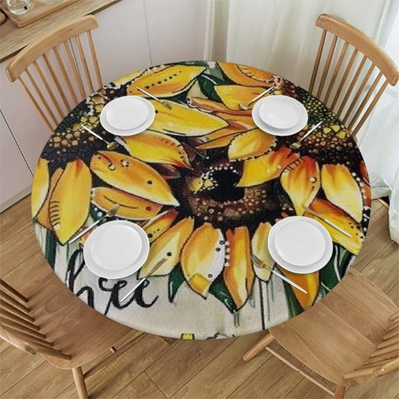 WYYP Sunflowers Round Table Cover 100% Polyester Tablecloth White