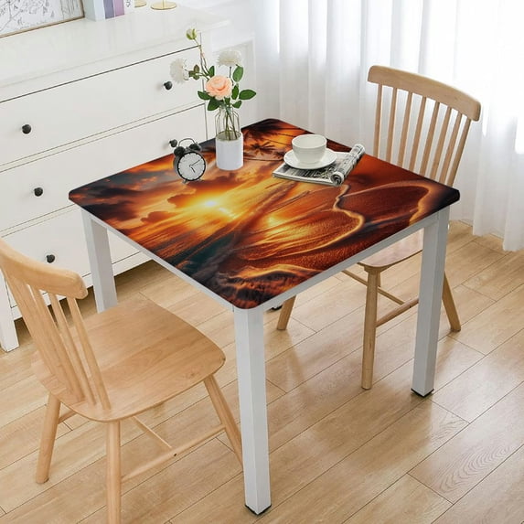 WYYP Sunset, Palm Trees, Waves Square Tablecloth Waterproof 100% Polyester Fiber 52*52