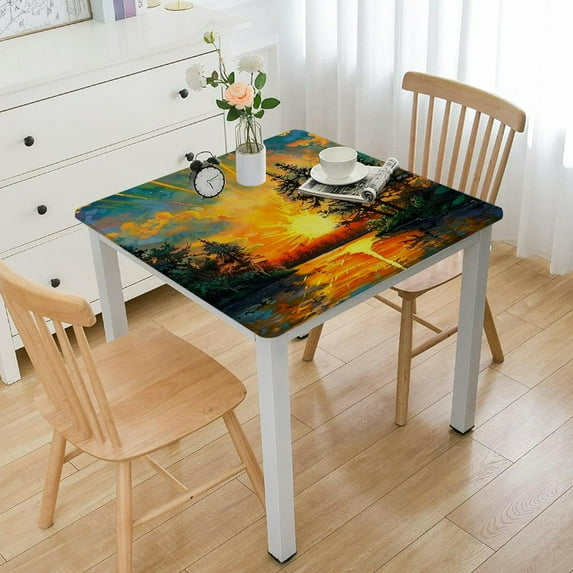 WYYP Sunset Trees Square Fitted Table Cloths 100% Polyester Fiber 52*52