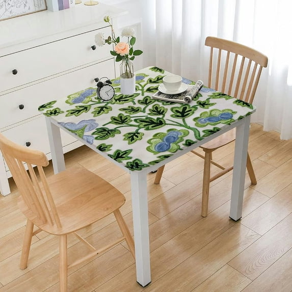 WYYP Table Cover Decorative Blue Floral Square Tablecloth white