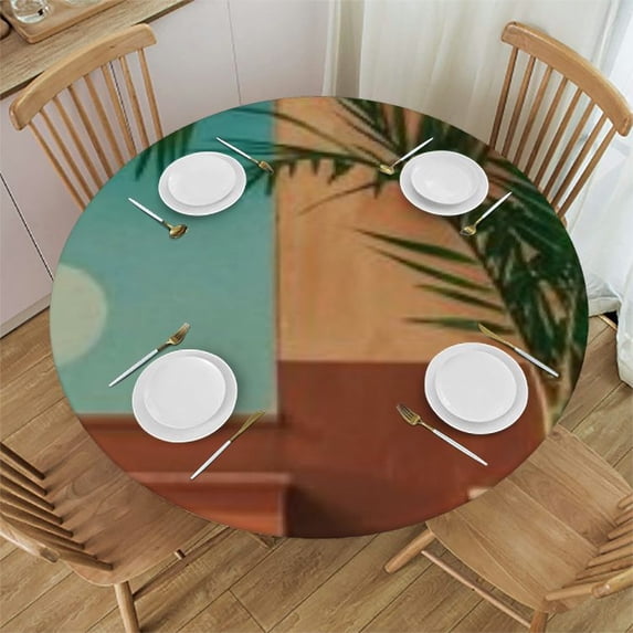 WYYP Terracotta Boho Round Tablecloth 100% Polyester Fiber Table Cloth White