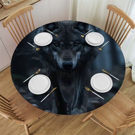 WYYP The Hungry Appearance of the Wolf Searching for Food, the Fierce Hunter Round Tablecloth Great for Home Kitchen/Parties/Holiday Dinner 100% Polyester Waterproof Resistant Fabric White