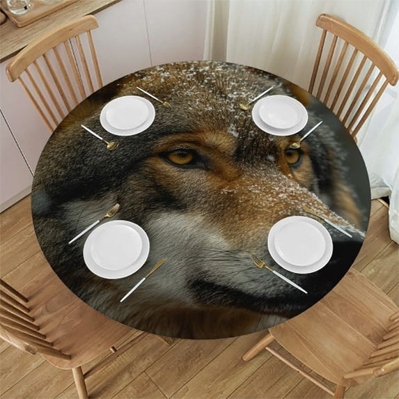 WYYP The Hungry Appearance of the Wolf Searching for Food, the Fierce Hunter Round Tablecloth Washable for Home Kitchen Outdoor Decoration 100% Polyester Fiber Outdoor Fitted White