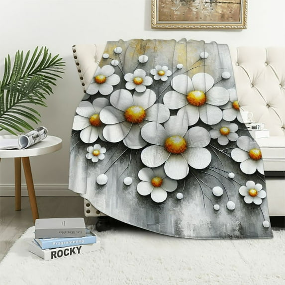 WYYP Throw Blanket White Lily Bouquet of Flowers Floral Plush Bed Blanket White