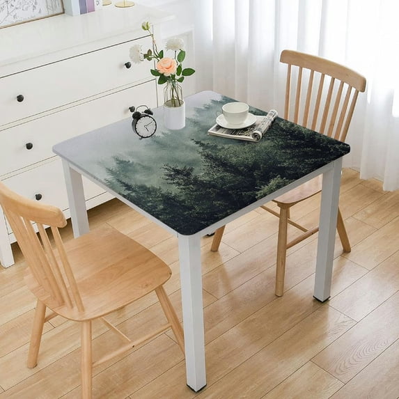 WYYP Trees Fog Square Tablecloth Outdoor Fitted 100% Polyester Fiber 52*52