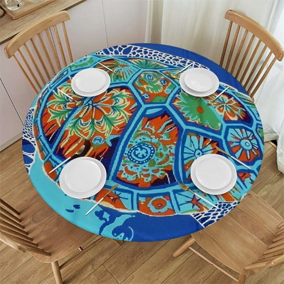 WYYP Turtle Round Tablecloth for Picnic Dining Kitchen Farmhouse Waterproof Resistant Fabric White