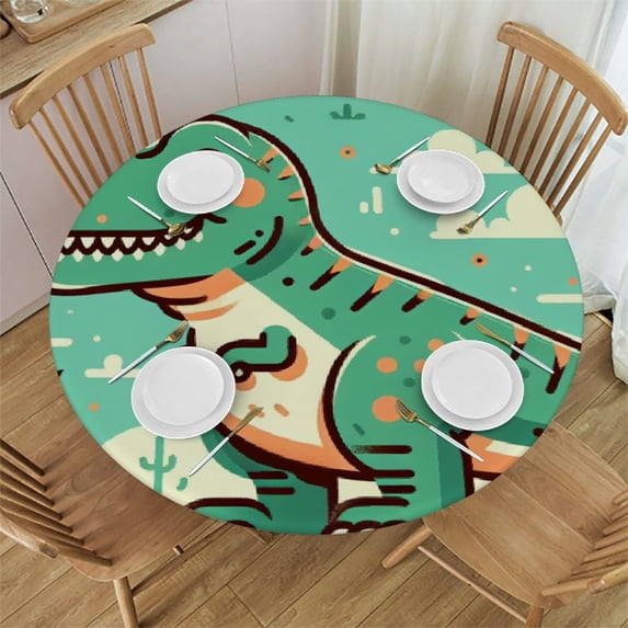 WYYP Tyrannosaurus Rex Round Table Cover 100% Polyester Fiber with Elastic Edge White