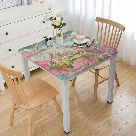 WYYP Unicorn Castle Rainbow Square Tablecloth Waterproof Resistant Fabric 100% Polyester Fiber 36*36