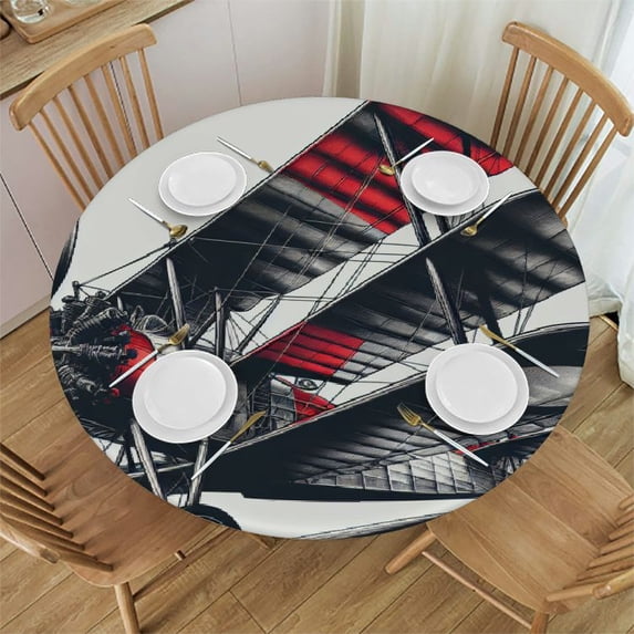 WYYP Vintage Aircraft Round Tablecloth 100% Polyester Fiber Table Cloth White