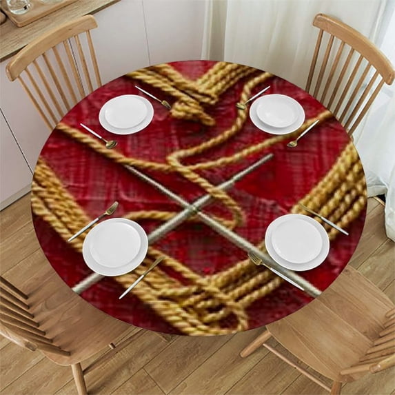 WYYP Vintage Knitting Round Tablecloth - Full Width Single-Sided Printing - 100% Polyester Fiber White