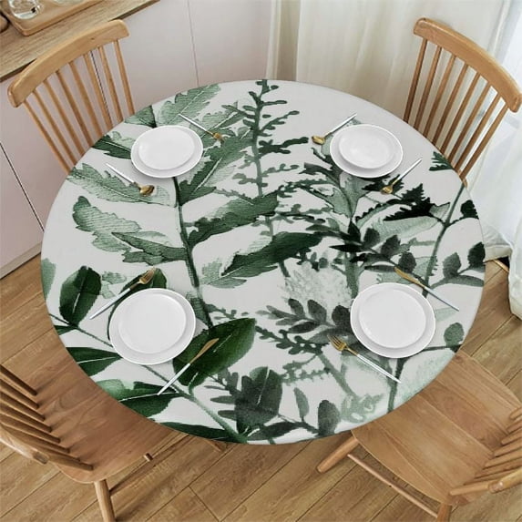 WYYP Washable for Home Kitchen Outdoor Decoration Round Tablecloth Green Art Olive Leafs Botanical Wood Bohemia Sage White