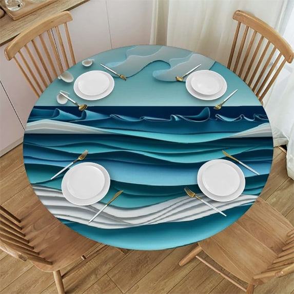 WYYP Waterproof Polyester Fiber Tablecloths - The Sunny Beach and Joyful Scenery White