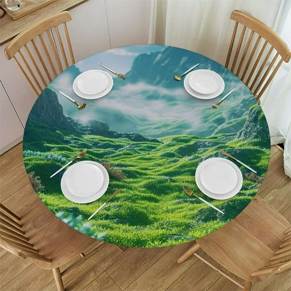 WYYP Waterproof Round Tablecloth 100% Polyester Fiber Waterproof Resistant Fabric White