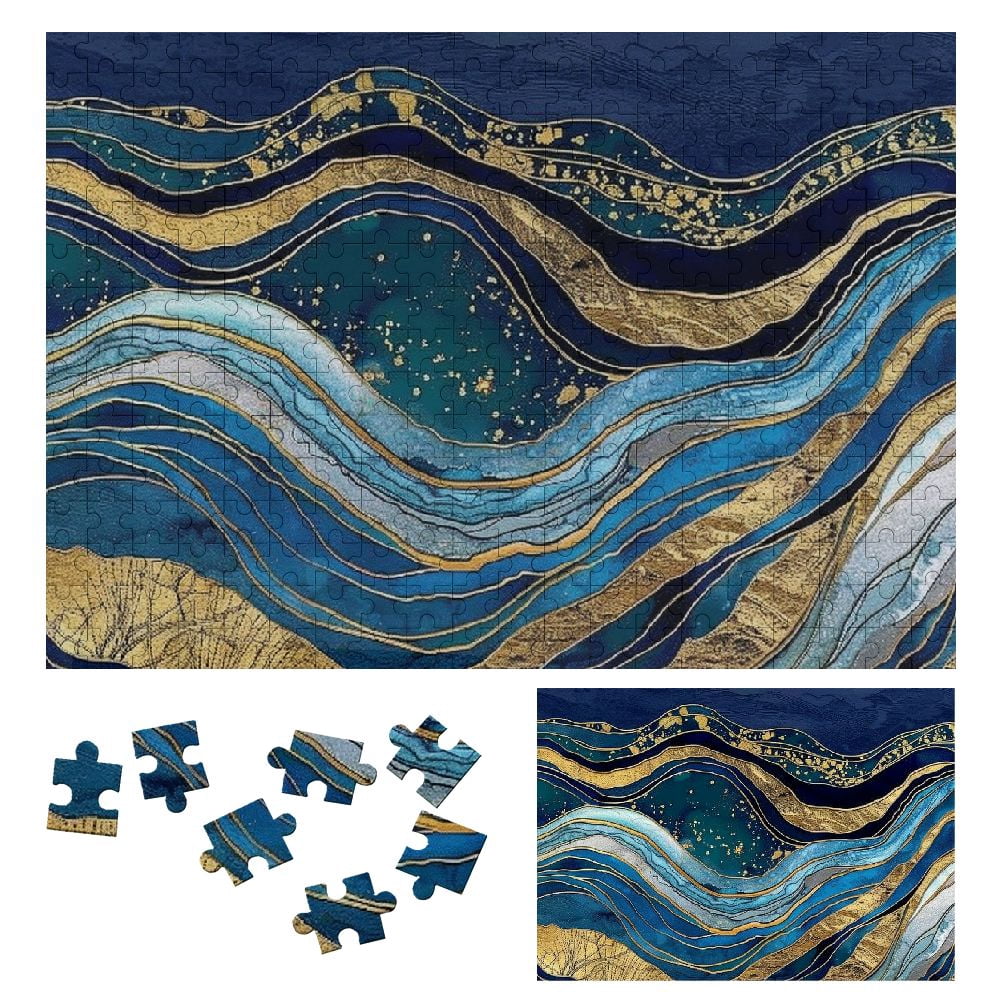 WYYP Wave Blue Gold Wooden Jigsaw Puzzle Challenging Difficult Wood ...