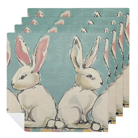 WYYP White Rabbits Polyester Dinner Napkin for Dining Table Kitchen Party Housewarming Decor, Reusable Cloth Napkin 4 PCS