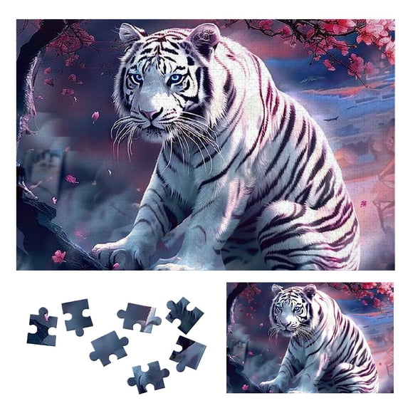 WYYP White Tiger Tree Pink Flowers Wooden Jigsaw Puzzle Challenging Difficult Wood Puzzles for Adults 1000 PCS