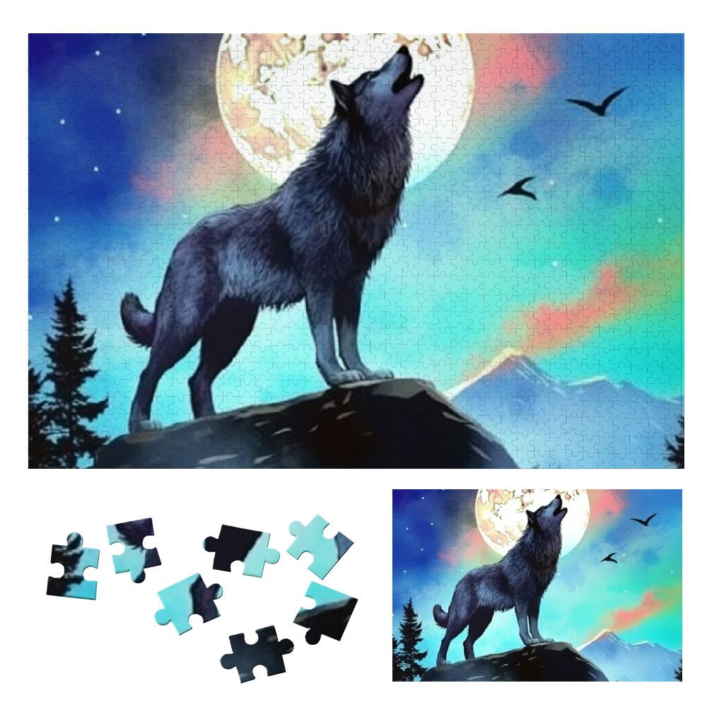 WYYP Wolf Full Moon Fantasy Art Wooden Puzzle Gift for Family Friends ...