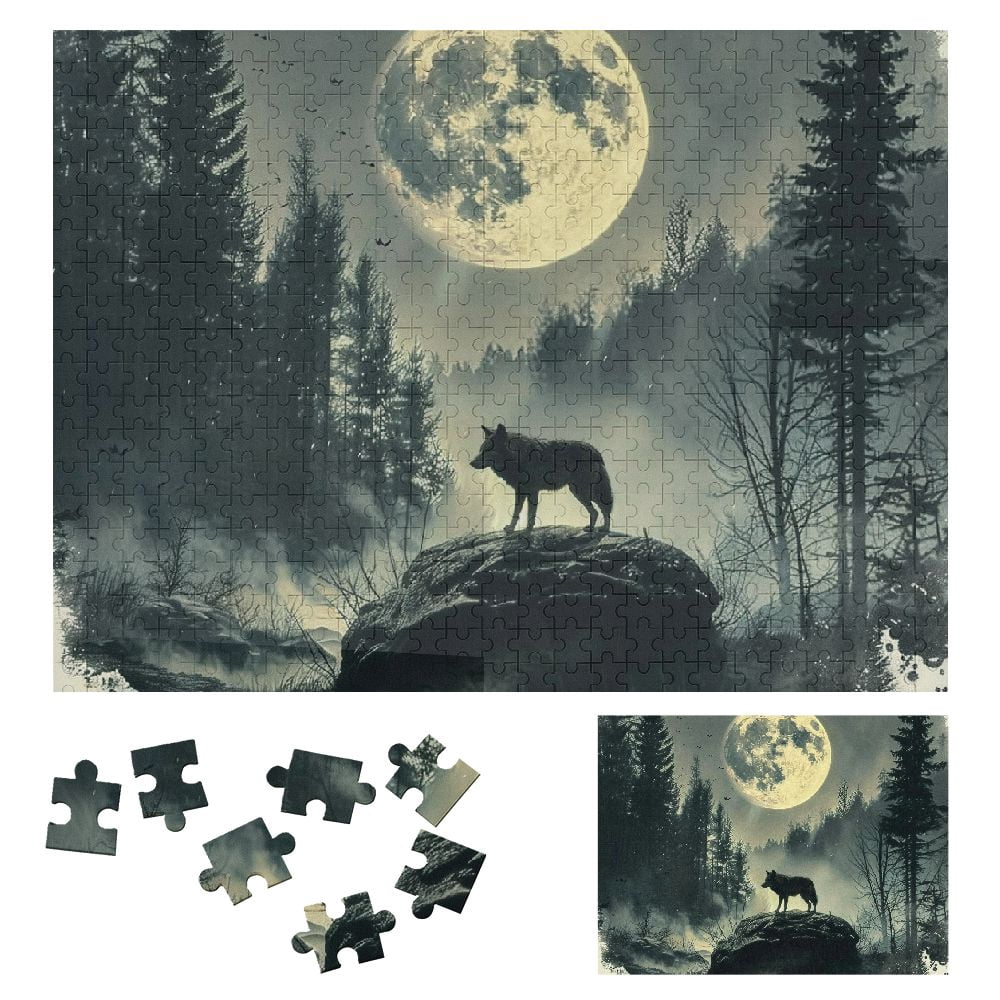 WYYP Wolf Moon Forest Wooden Jigsaw Puzzle Challenging Difficult Wood ...