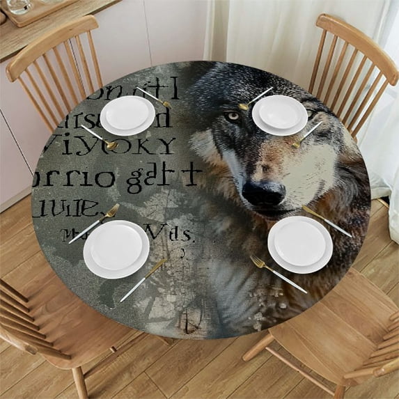 WYYP Wolf Quote Digital Art Round Tablecloth Washable for Home Kitchen Outdoor Decoration 100% Polyester Fiber for Picnic Dining Kitchen Farmhouse White