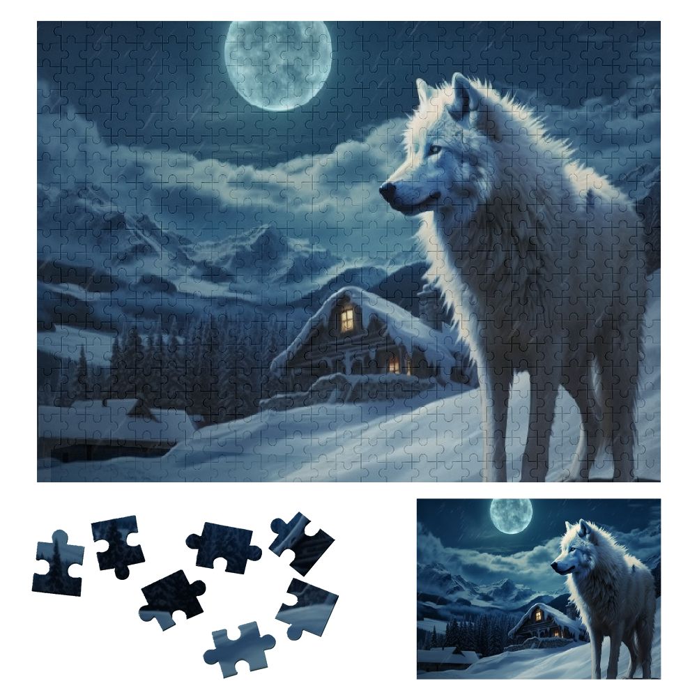 WYYP Wolf Snow Full Moon Wooden Jigsaw Puzzle for Adults and Kids Gift ...