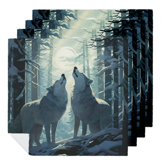 WYYP Wolfs Snowy Forest Full Moon Dinner Napkin for Dining Table Kitchen Daily Party Housewarming Farmhouse Decor Home Decor 4 PCS
