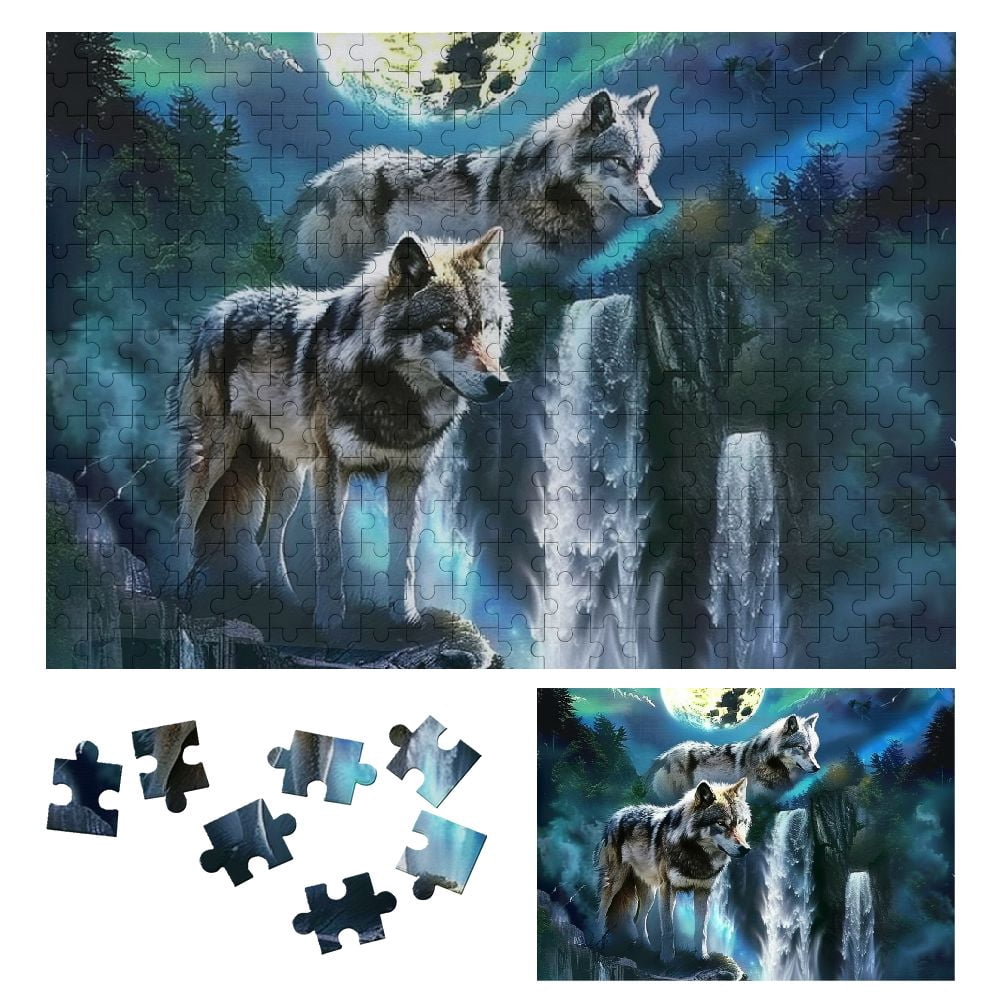 WYYP Wolfs Waterfall Full Moon Wood Puzzle for Adults and Kids 300 PCS ...