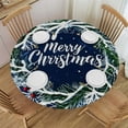 thumbnail image 1 of WYYP Wreath Snowflakes Merry Christmas Round Tablecloth Waterproof Resistant Fabric 100% Polyester Fiber for Picnic Dining Kitchen Farmhouse White, 1 of 8