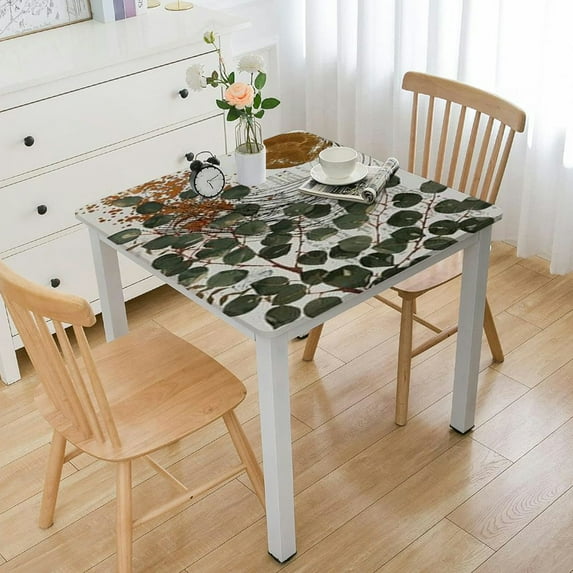 WYYP with Elastic Edge Boho Sage Green Leaf Sunrise Square Tablecloth white