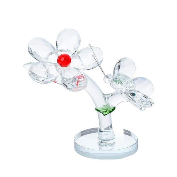 WYZCTTD 3.8 Inch Crystal Flower and Butterfly Figurine, Small Collectible Botanical Statue, Decorative Office Desktop Paperweight Home Decor