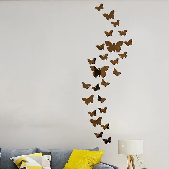 WYZCTTD 36 Pcs Butterfly Mirror Wall Stickers Removable Acrylic Self Adhesive Decal Decor