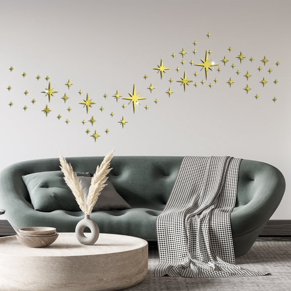 WYZCTTD 71Pcs Acrylic Star Mirror Wall Stickers Self Adhesive Starburst Decals 3D Removable Twinkle Stars DIY Silhouette Decor for Home Ceiling Bedroom