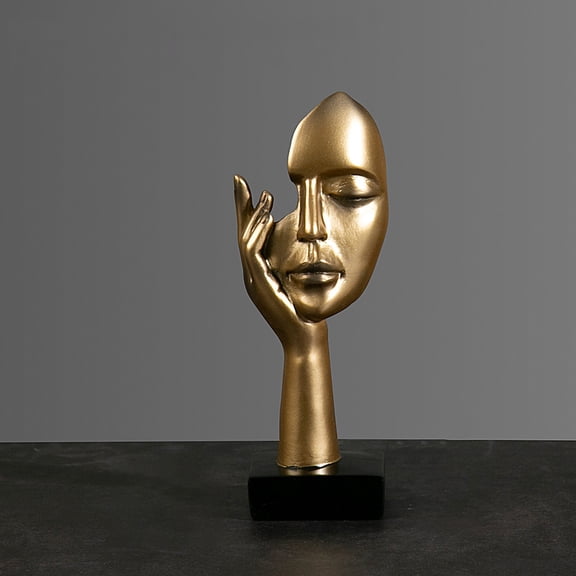 WYZCTTD Abstract Thinker Statue Resin Face and Hand Sculpture Modern Home Decor Accent Fine Art Figurine for Living Room Bookshelf Office Desktop