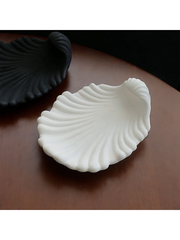 Ceramic Seashell Jewelry Dish Tray, Coastal Seashell Ring Holder Trinket Organizer Bowl for Vanity Table & Nightstand Decor
