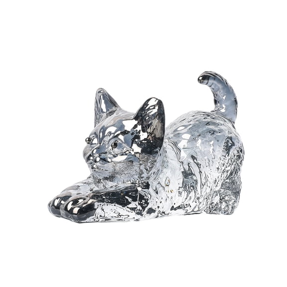 WYZCTTD Crystal Cat Figurine Cute Stretching Kitten Statue Glass Animal Collectible Paperweight Home Office Table Desk Decor, 2.8 Inch