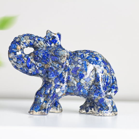 WYZCTTD Crystal Chips Resin Elephant Figurine, Lucky Feng Shui Elephant Statue for Home Decor, Desktop Crystal Animal Sculptures Ornament